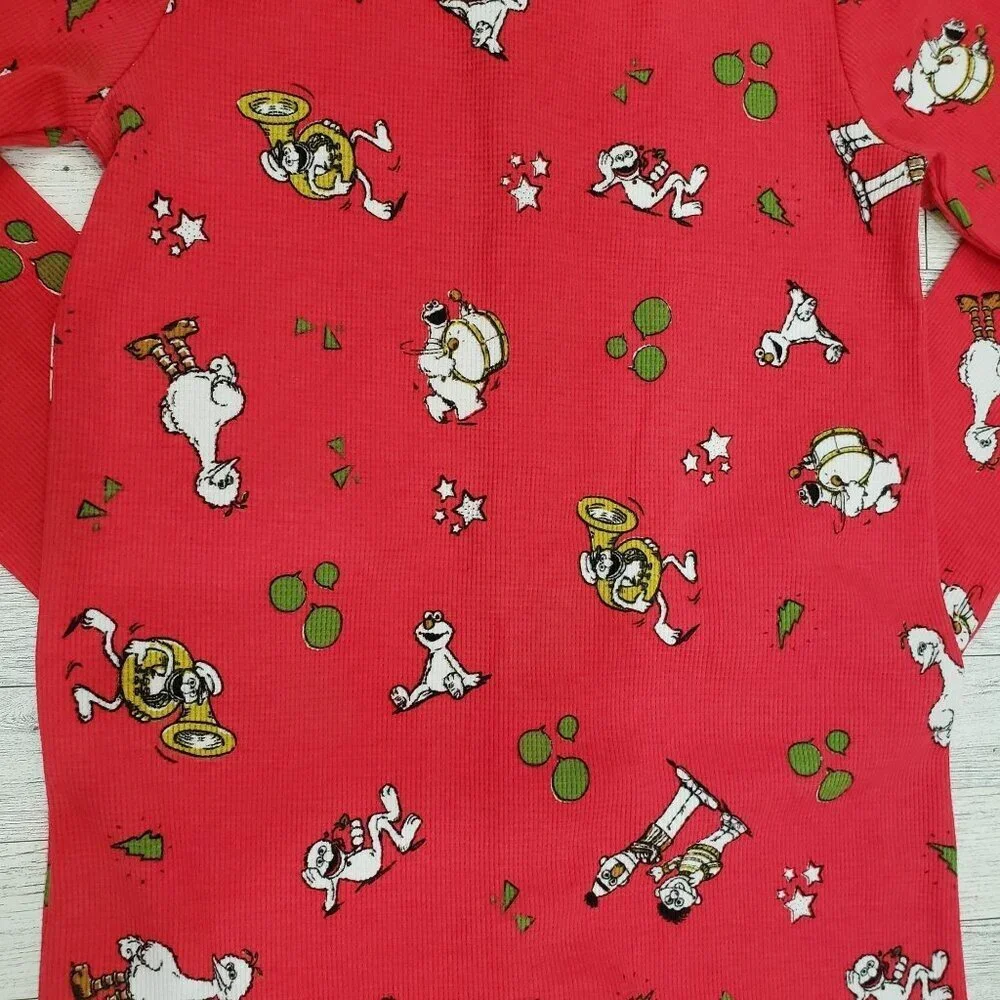 RARE Sesame Street Youth One Piece Pajamas Snap Up Thermal Red Size 6-7‎ Yrs NEW